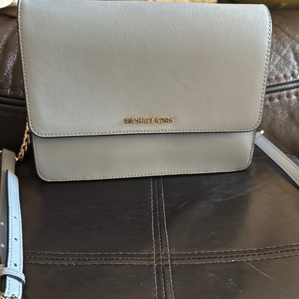 Michael Kors Gray Crossbody Bag with Gold Hardware